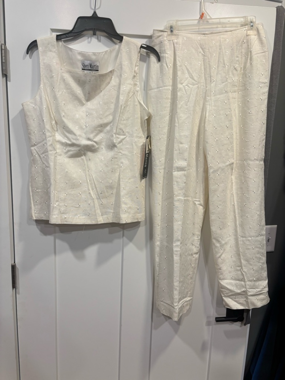 Nwt Vintage  Sheri Martin, Sleeveless 2-peice Set 55% Linen Size 12 Lace White